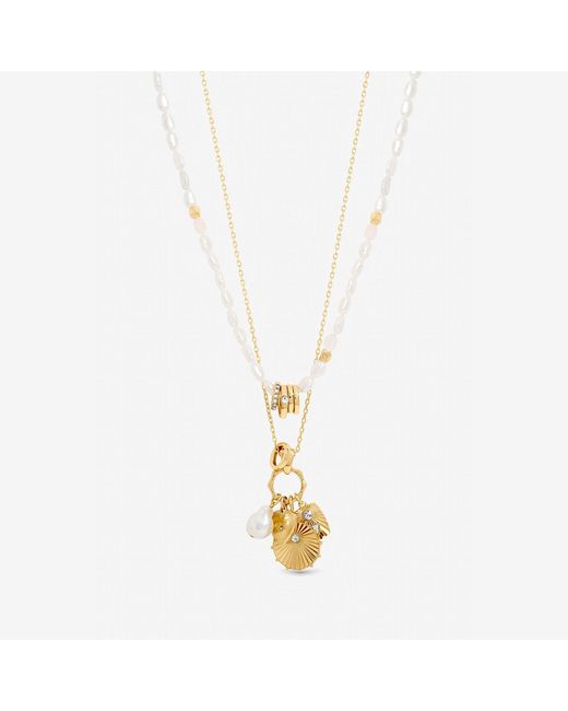 Mood Metallic Plated Multi Row Charm Pearl Necklace