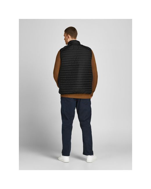 Jack & Jones Black Quilted Full Zip Sleeveless Plus Size Gilet for men