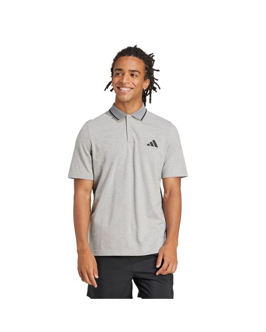 Adidas Gray Essentials Cotton 3-Stripes Polo Shirt for men