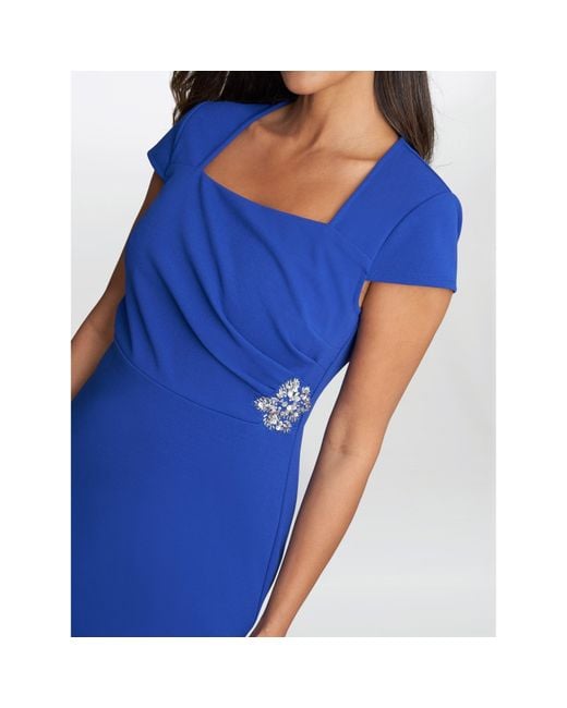 Gina Bacconi Blue Briah Square Neck Embellished Dress