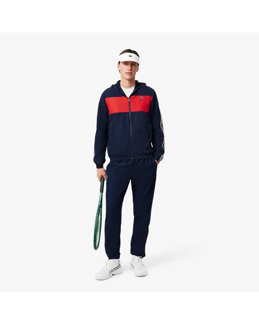 Lacoste Blue Colour Block Logo Stripe Tennis Jacket for men
