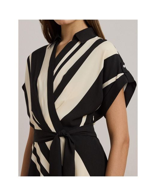 Ralph Lauren Black Bold And Cream Striped Midi Dress