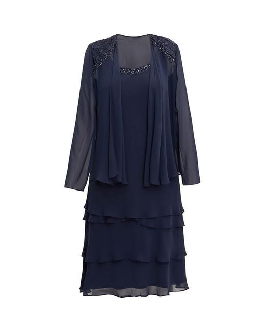 Gina Bacconi Blue Camira Lace Shoulder Tier Jacket Dress
