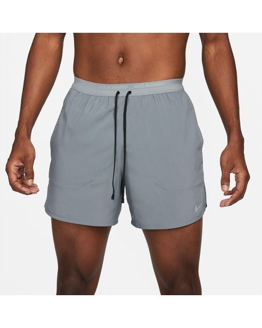 Nike Gray Stride Dri-Fit 5 Brief-Lined Running Shorts for men