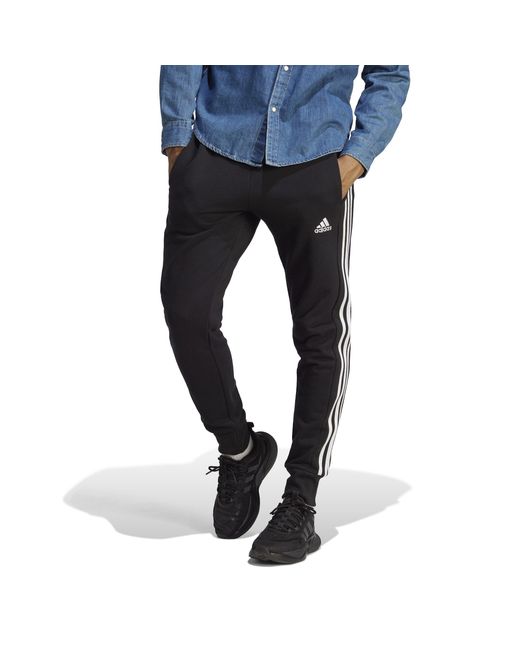 Adidas Black Essentials French Terry Tapered Cuff 3- Stripes Joggers for men