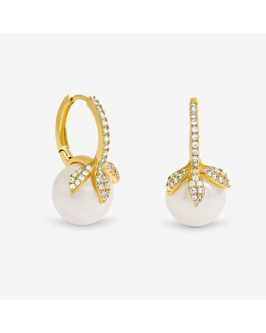 Jon Richard Metallic Plated Crystal Leaf & Pearl Earrings