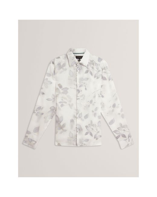 Ted Baker White Leaf Print Long-Sleeve Patterned Shirt for men