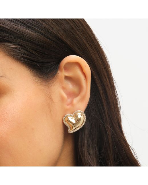 Jon Richard Metallic Puff Heart And Cubic Zirconia Stud Earrings