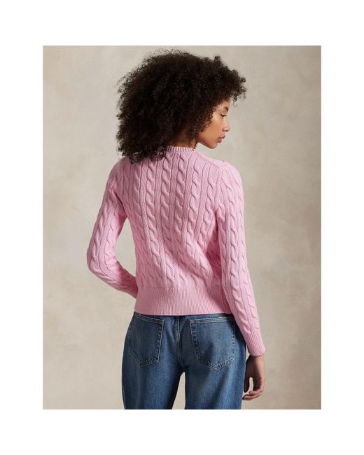 Polo Ralph Lauren Pink Stretch Cotton Crewneck Cardigan