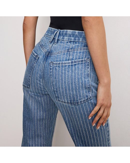 GOOD AMERICAN Blue Rhinestone Straight Leg Jeans