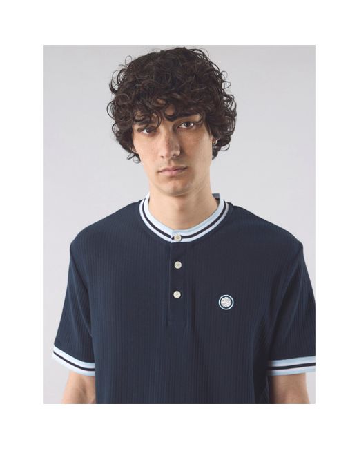 Pretty Green Blue Pg Cressa Grandad Regular Fit T-Shirt for men