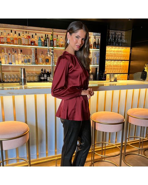 AX Paris Multicolor Satin Long Sleeve Detail Belt Top
