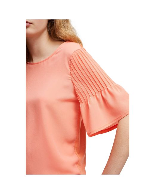 French Connection Orange Classic Crepe Pintuck Shoulder T-Shirt