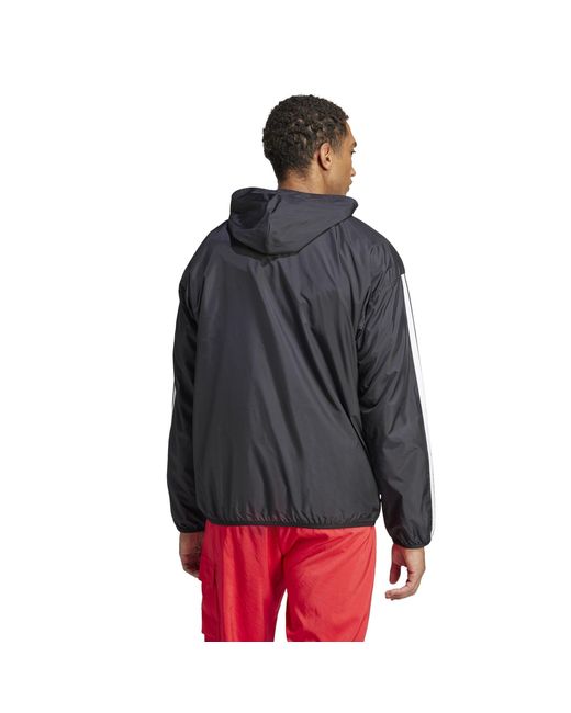 Adidas Black Essentials Stripes Lightweight Mesh Lined Windbreaker for men