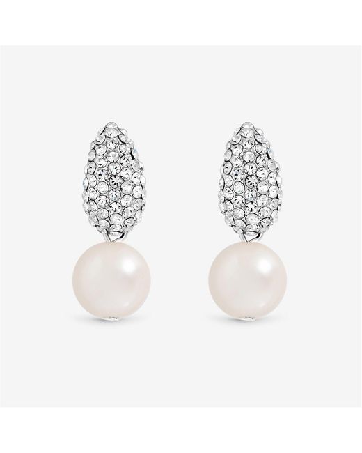 Jon Richard White Rhodium Plated Pave Pearl Drop Earrings