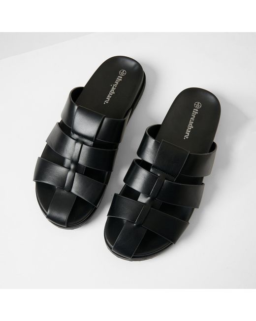 Threadbare Black Gladiator Slip-On Sandals for men
