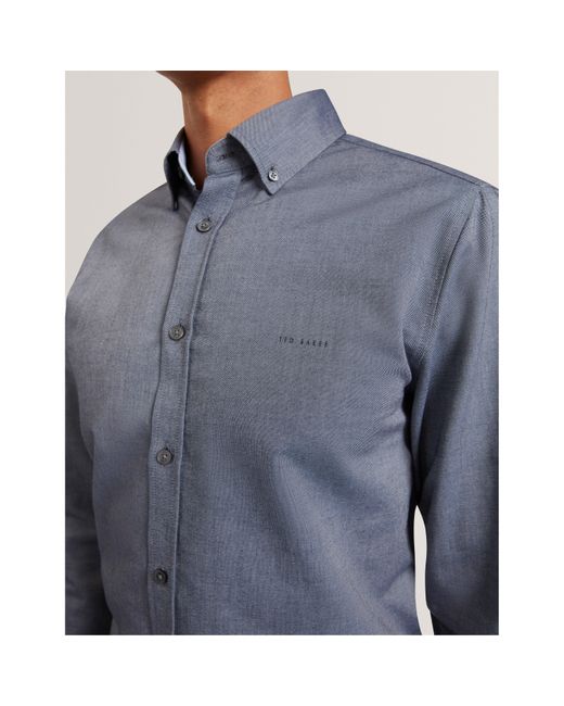 Ted Baker Gray Long-Sleeve Oxford Plain Shirt for men