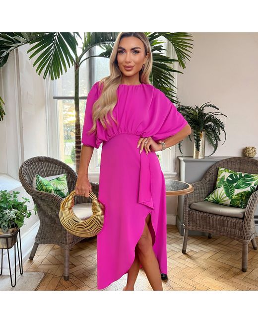 AX Paris Pink Batwing Top Wrap Skirt Midi Dress
