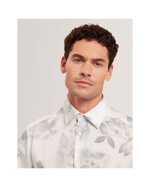 Ted Baker White Leaf Print Long-Sleeve Patterned Shirt for men