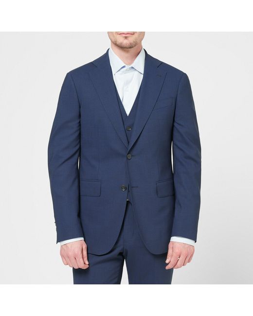 Richard James Blue Wilder Tailored Fit Wool Waistcoat for men
