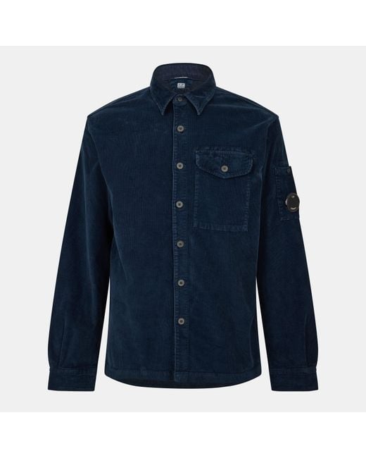 C P Company Blue Lens Single Pocket Long Sleeve Corduroy Shirt for men