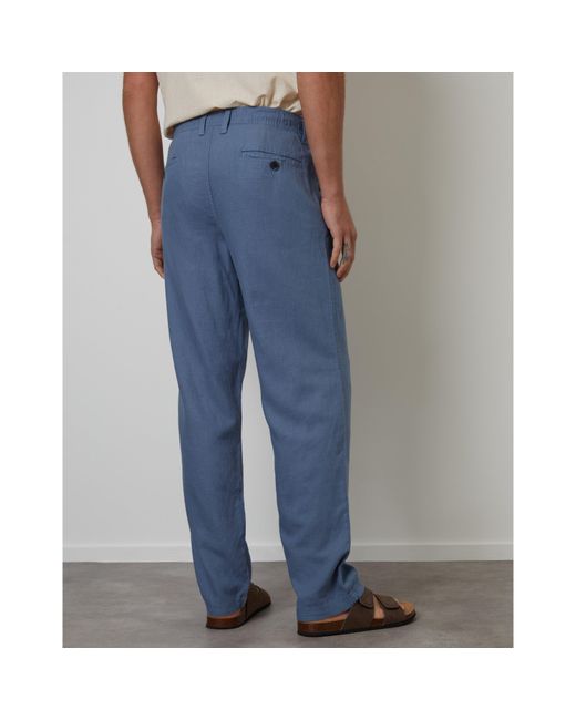 Threadbare Blue Linen Straight Leg Trouser for men