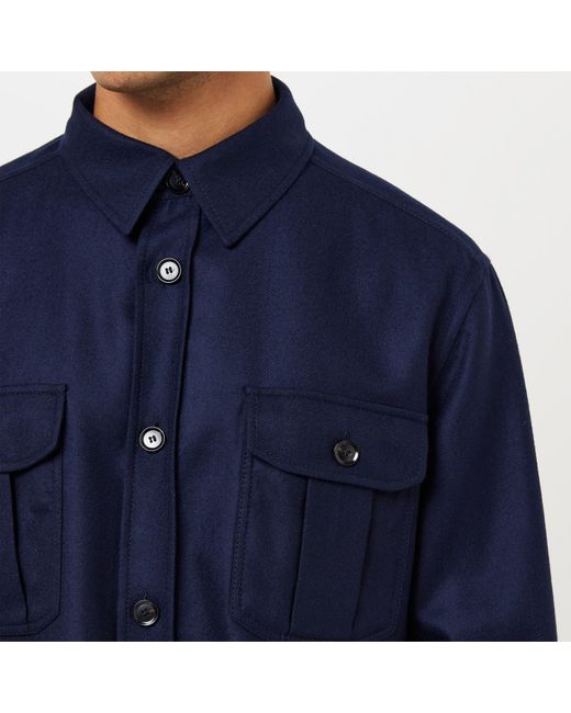 Brioni Blue Mother-Of-Pearl Button Natural Stretch Overshirt for men
