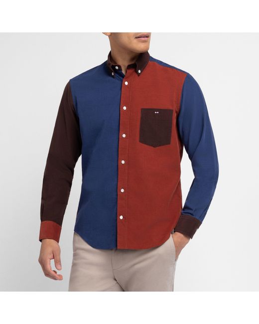 Eden Park Blue Dark Colourblock Corduroy Shirt for men