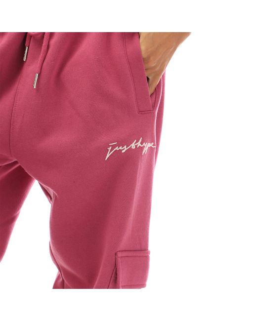 Hype Red Adults Cargo Closed Hem Fleece Joggers