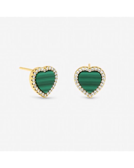 Jon Richard Green Plated Crystal And Malachite Heart Stud S