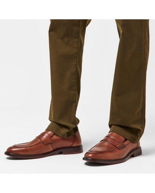Dune Brown Stanwood Leather Slip On Loafers for men