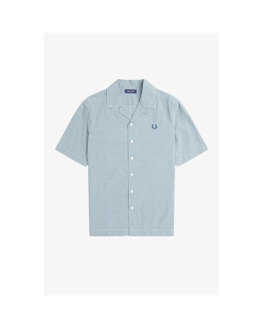 Fred Perry Blue Gingham Short Sleeve Shirt for men