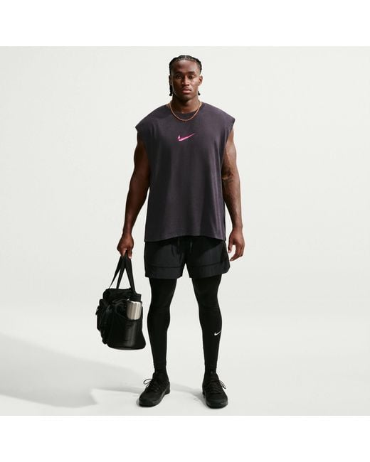 Nike Blue Pro Dri-Fit Crew-Neck Sleeveless Slim-Fit Vest for men