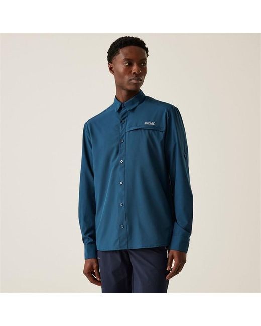 Regatta Blue Travel Packaway Long Sleeve Shirt for men