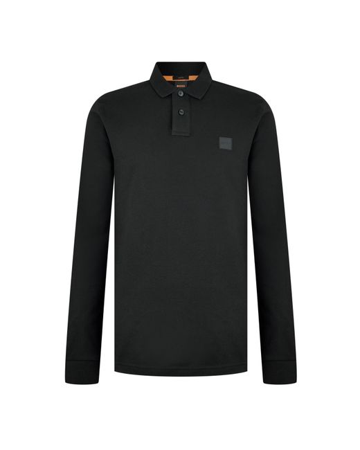 Boss Black Passerby Premium Cotton Long Sleeve Polo Shirt With Logo Detail for men