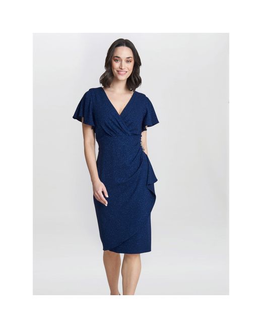 Gina Bacconi Blue Glenda Metallic Midi Dress