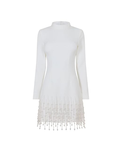 Odd Muse White Pearl Sleeved Mini Dress