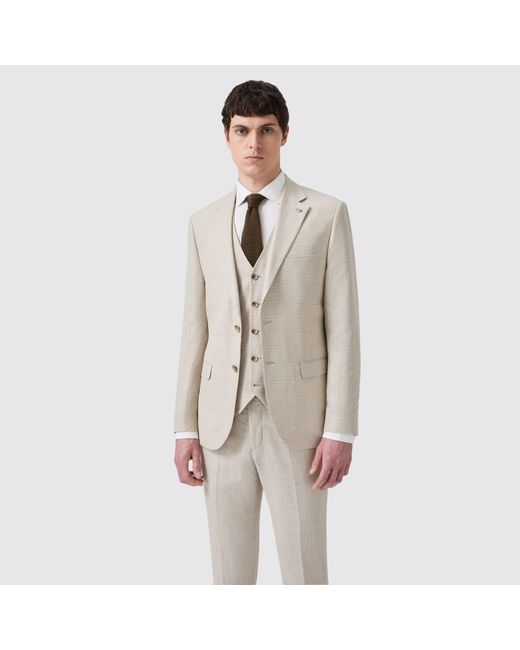 Twisted Tailor Natural Beckford Check Slim Fit Suit Jacket for men