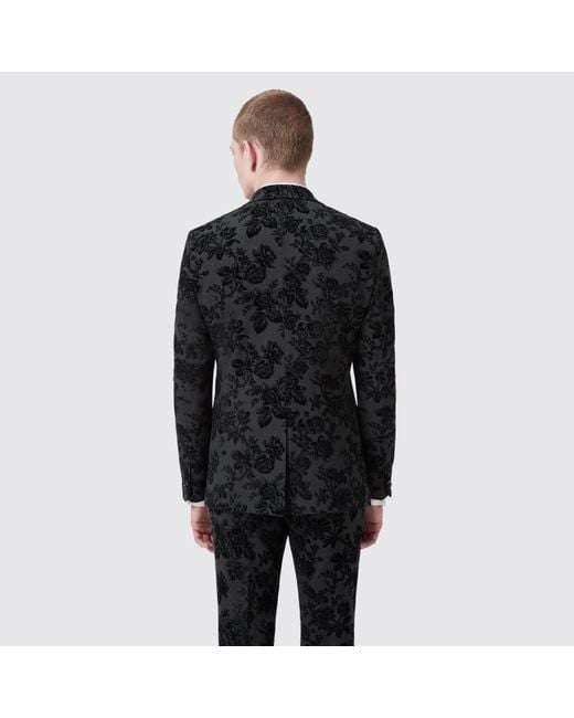 Twisted Tailor Black Fleet Skinny Fit Flocked Jacket for men