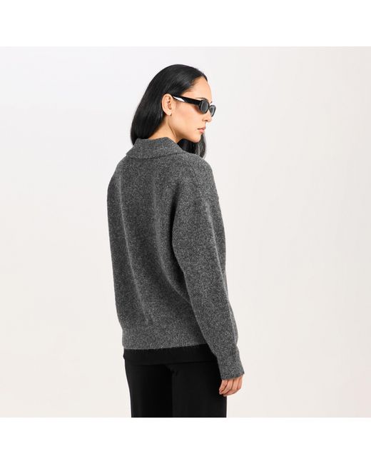 The Couture Club Gray Fluffy Knitted Long Sleeve Polo Shirt
