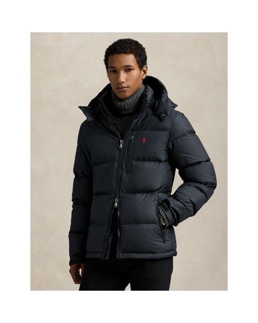 Ralph Lauren Black El Cap Water Resistant Duck Down Detachable Hood Short Puffer Jacket for men