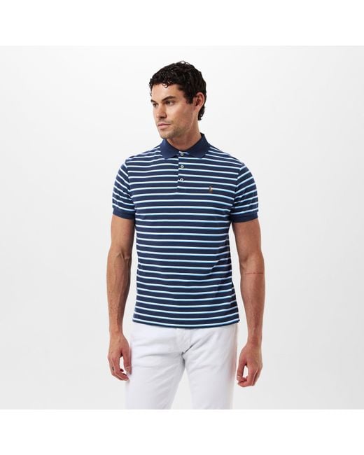 Polo Ralph Lauren Blue Pima Cotton Stripe Tailored Fit Short Sleeve Shirt for men