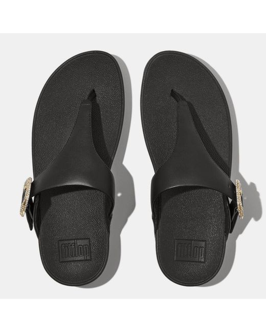 Fitflop Black Lulu Crystal-Buckle Leather Sandals