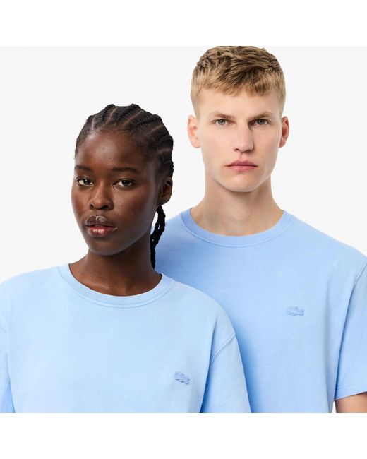 Lacoste Blue Washed Effect Heavy Cotton T-Shirt for men