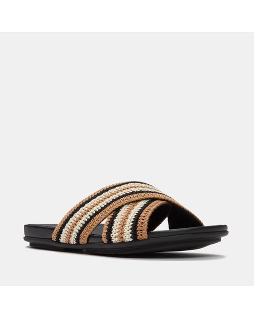 Fitflop Brown Gracie Stripe-Webbing Cross Slides