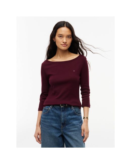 Tommy Hilfiger Purple Cody Slim Boat Neck Long-Sleeve T-Shirt