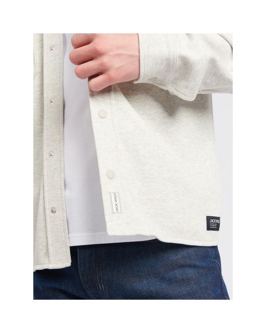Jack Wills White Pique Long Sleeve Relaxed Fit Overshirt for men