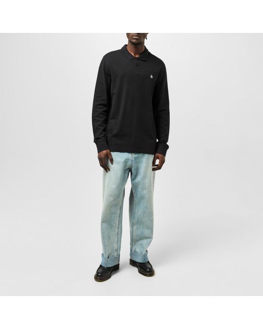 Original Penguin Black Cotton Long Sleeve Polo Shirt for men