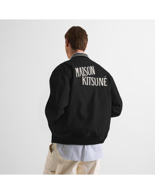 Maison Kitsuné Black Varsity Teddy Blouson Jacket for men