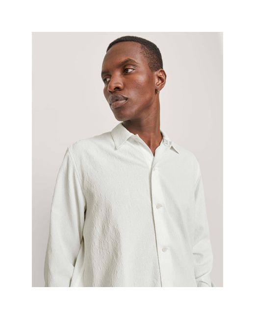 Jack & Jones White Jacquard Long Sleeve Plain Shirt for men